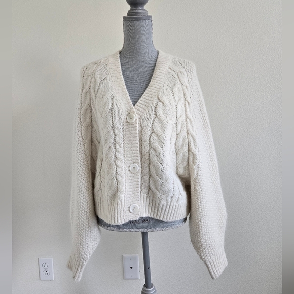 H&M Melange Dalpaga Chunky Cable Knit Alpaca Blend Oversized Cardigan size Small - Picture 1 of 16
